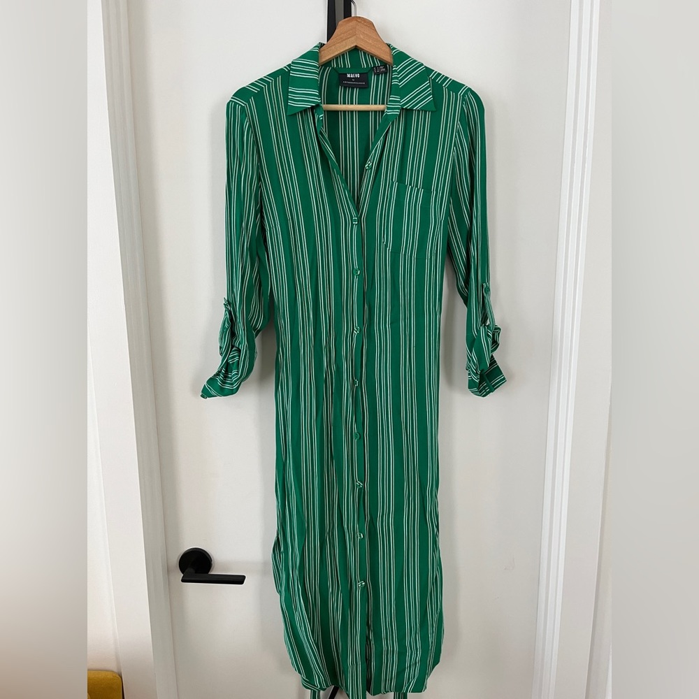 MAEVE by Anthropologie Martina Striped Belted Button Down Shirt Dress 0